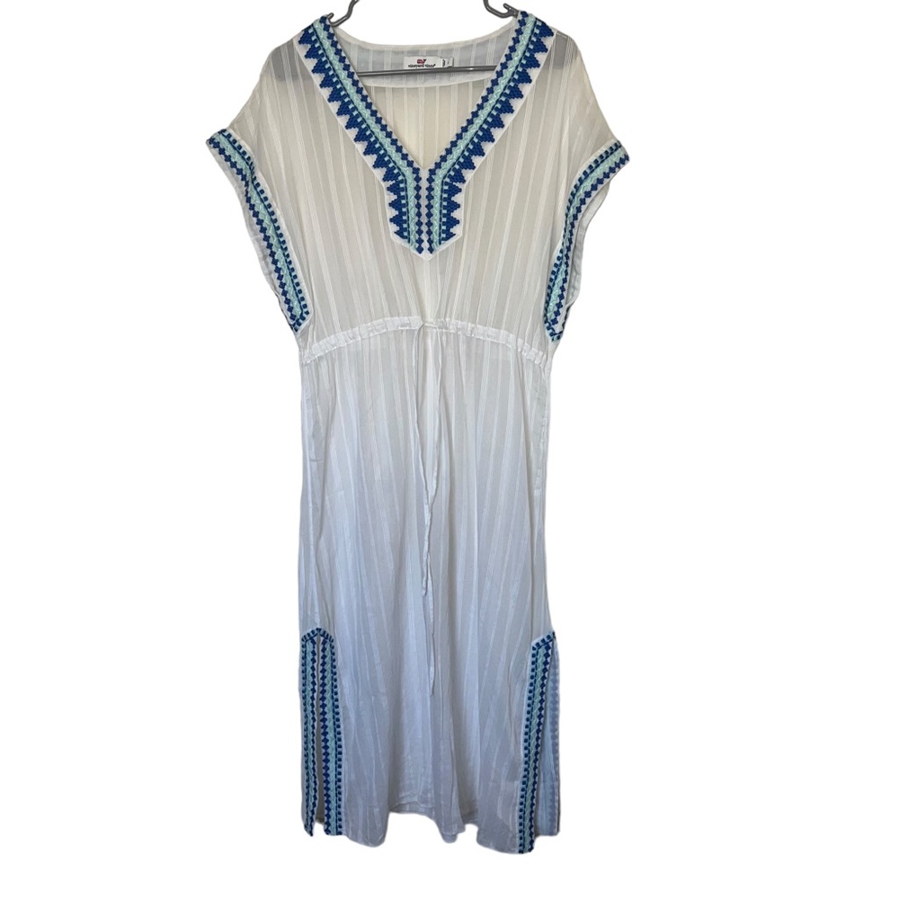 VINEYARD VINES WHITE WITH BLUE EMBROIDERY SWIMSUIT COVERUP SIZE LARGE.